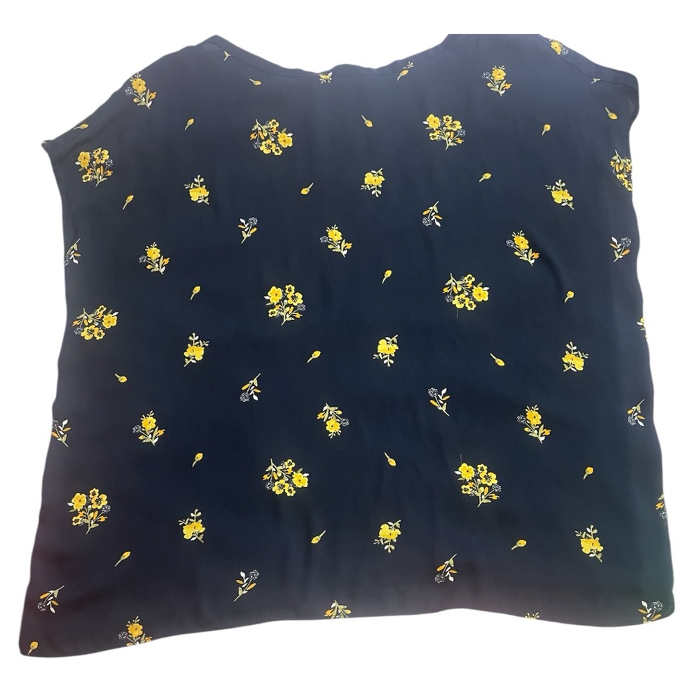 LOFT Blue Boxy Blouse with Floral Accents